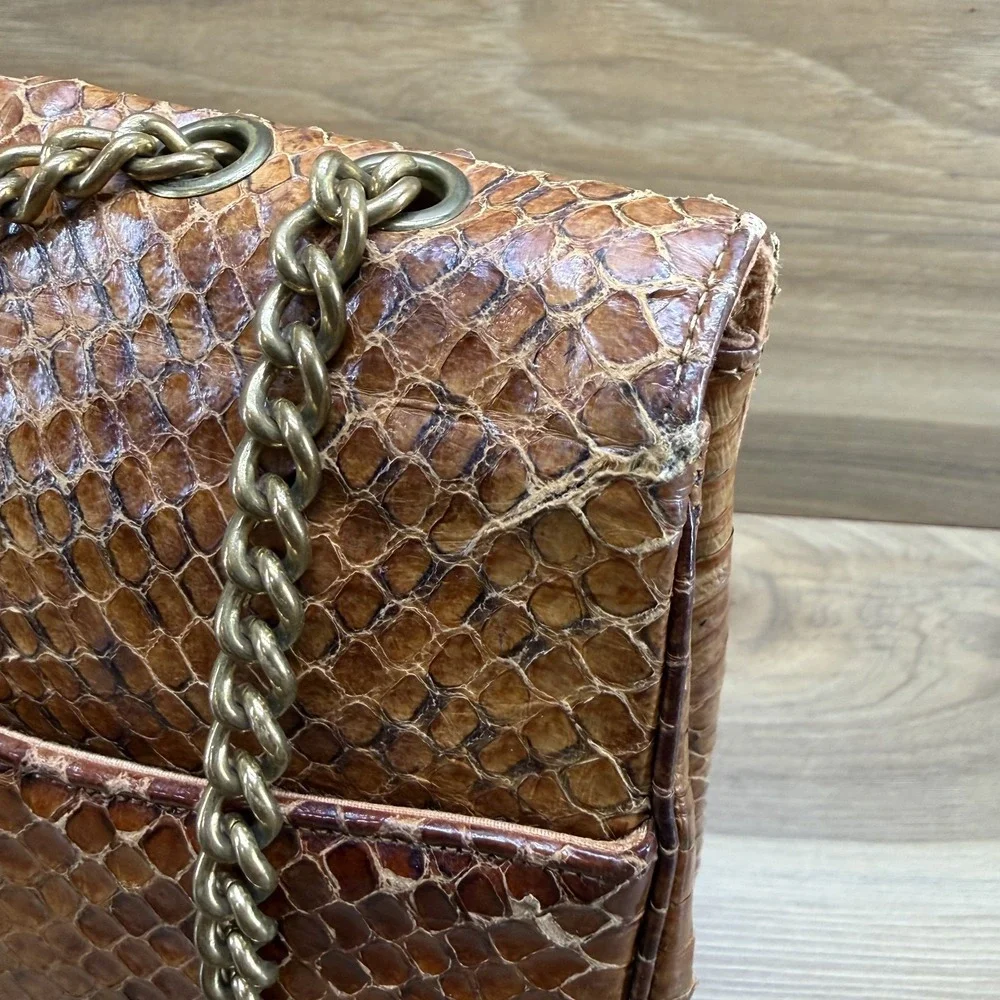 Murray Kruger Vintage Snake Skin Turnlock Flap Chain Strap Bag